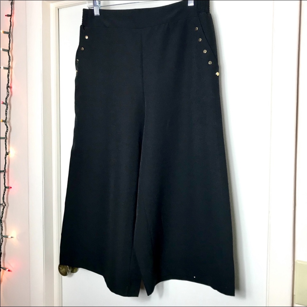 IMAN Black Cropped Wide Leg Trousers - Picture 3 of 8